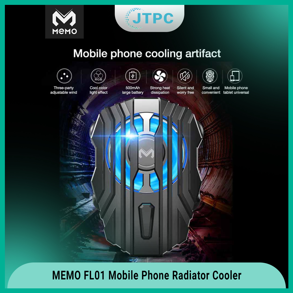 Memo FL01 Mobile Phone Radiator Cold Mobile Phone Cooler Controller Led Light Cooling Fan - Black. 