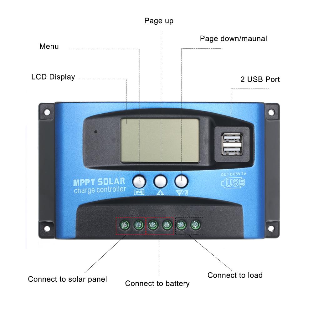30A MPPT Solar Charge Controller Dual USB LCD Display Auto Solar Cell Panel Charger Regulator. 
