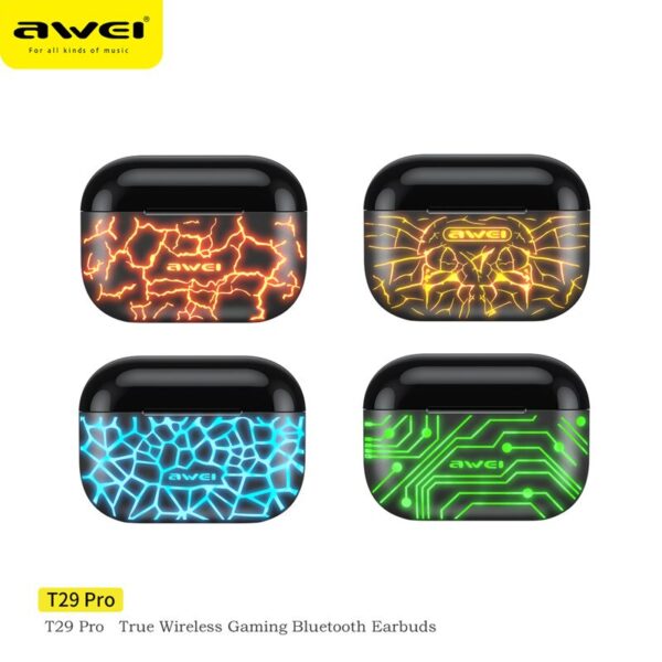 Awei T29 Pro True Wireless Games Earbuds With Dynamic Color Changing Charging Case. 