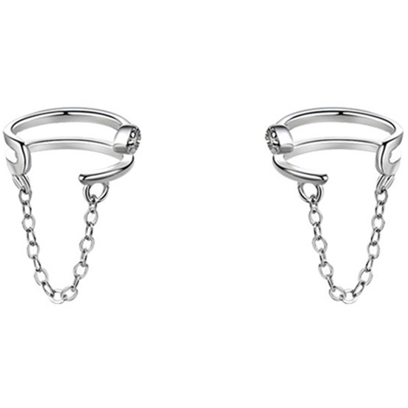Korean version of tassel ear clips, no ear piercings, ear bone rings, ear clips, women's earrings, earrings, niche double-layered cold style. 