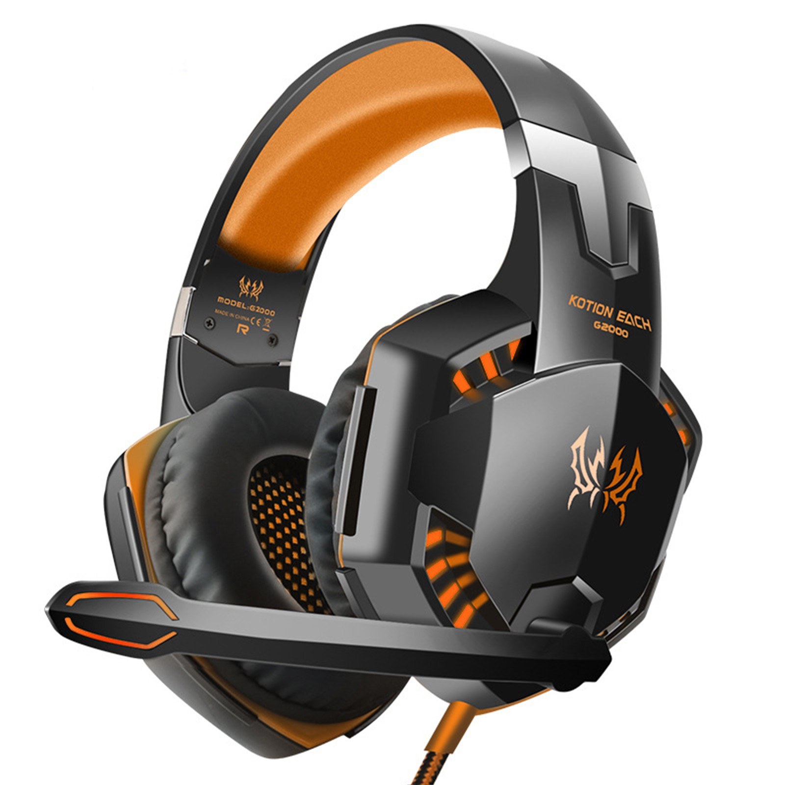 KOTION EACH G2000 Over-Ear Gaming Headset with 50mm Driver Unit Skin-Friendly Breathable Ear Pads High-Fidelity Noise Reduction 360-Degree Surround Sound Cool Glowing Design and 120-Degree Rotating Microphone. 