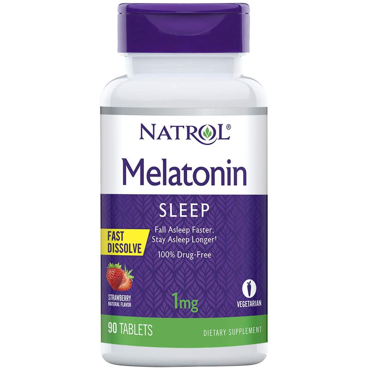 Natrol Melatonin Fast Dissolve Maximum Strength Strawberry Flavor 1mg-90 Count