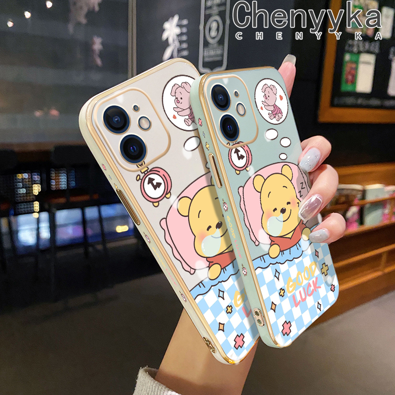 Chenyyka For vivo v23 4G V23 5G S12 5G Case Cartoon Winnie the Pooh New Design Plating Phone Case Square Edge Pattern Shockproof Soft Shell Full Cover Camera Lens Protection Case. 