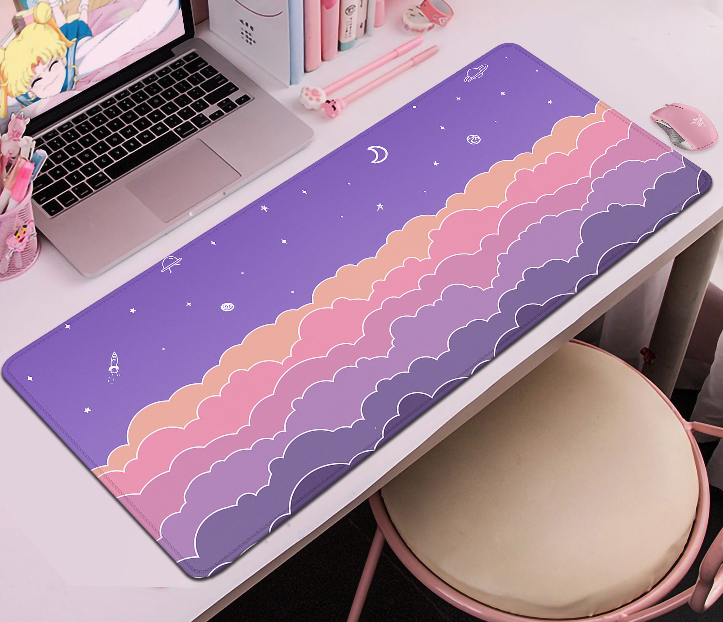 XL Table Pad Extension Soft Cloud Table Pad Kawaii Purple Mouse Pad Cute Gaming Keyboard Pad Large XXL Pink Mouse Pad 90x40. 