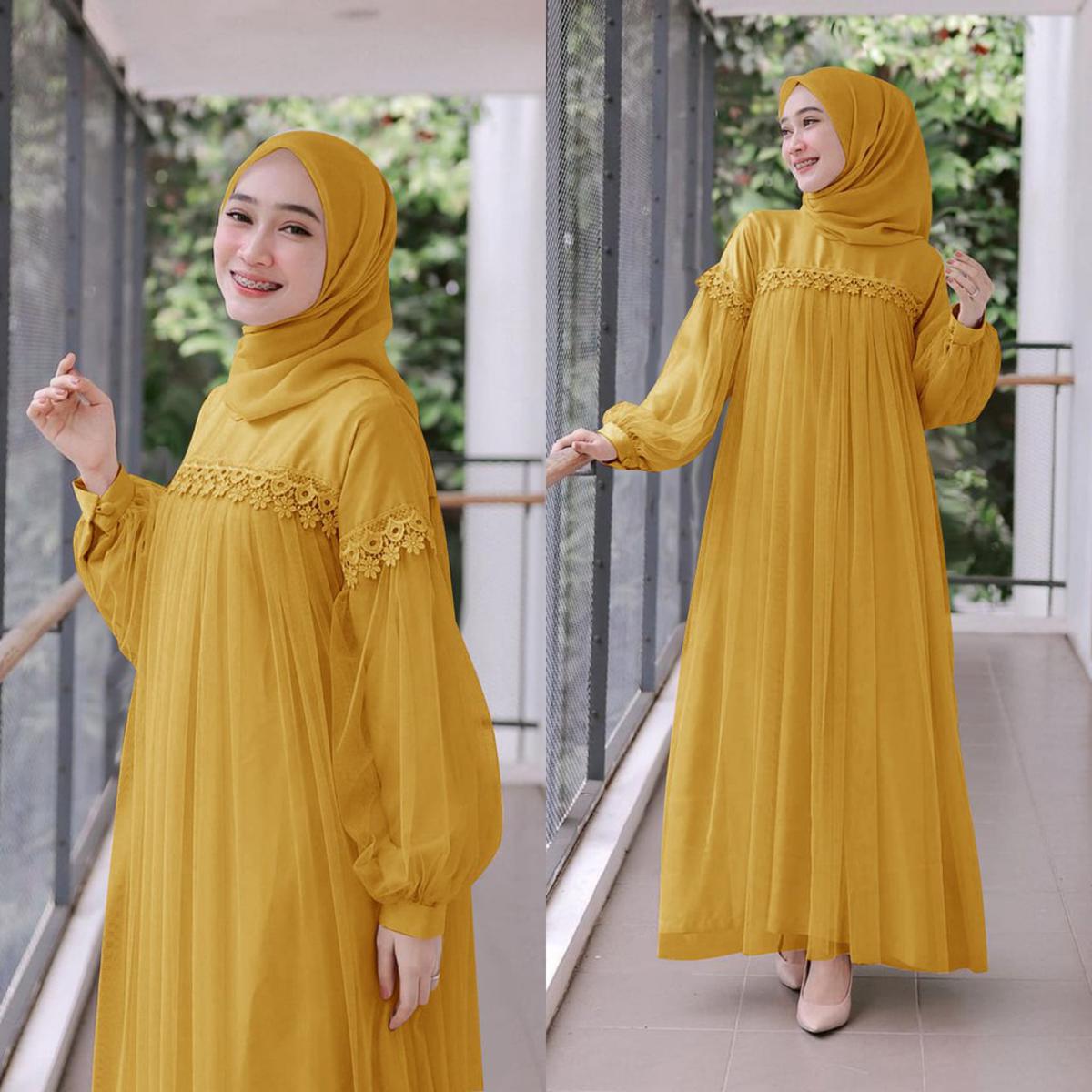 New design Stylish Yellow Color Hijab Gown Borka Malai Georgette and soft net Fabric For Women