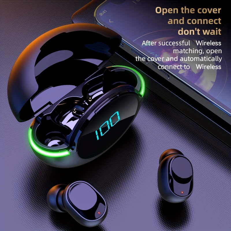 TWS V5.1 True Wireless Stereo Earbuds: Ergonomic Design, Low Latency, Battery Capacity Display, Gaming Hands-Free, Waterproof IPX4, RGB Light. 