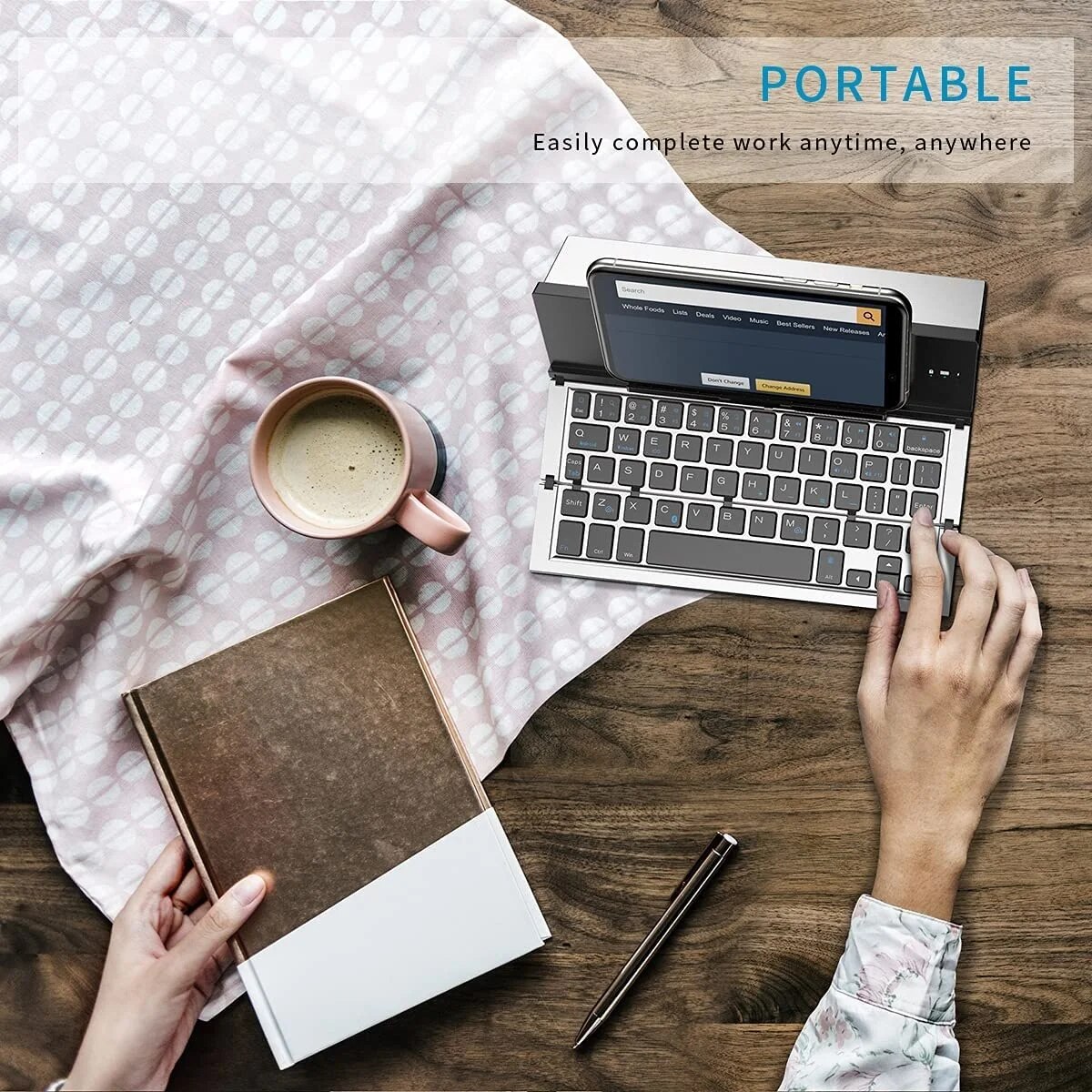 Jomaa Folding Keyboard Bluetooth Foldable Wireless Keyboard Pocket Size Rechargeable Keyboard for iPhone iPad Tablet Laptops. 