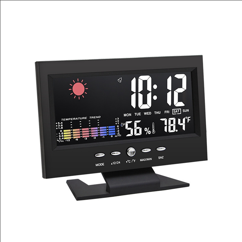 1Set Weather Forecast Station Temperature Humidity Time Date Display Clock Home Black. 