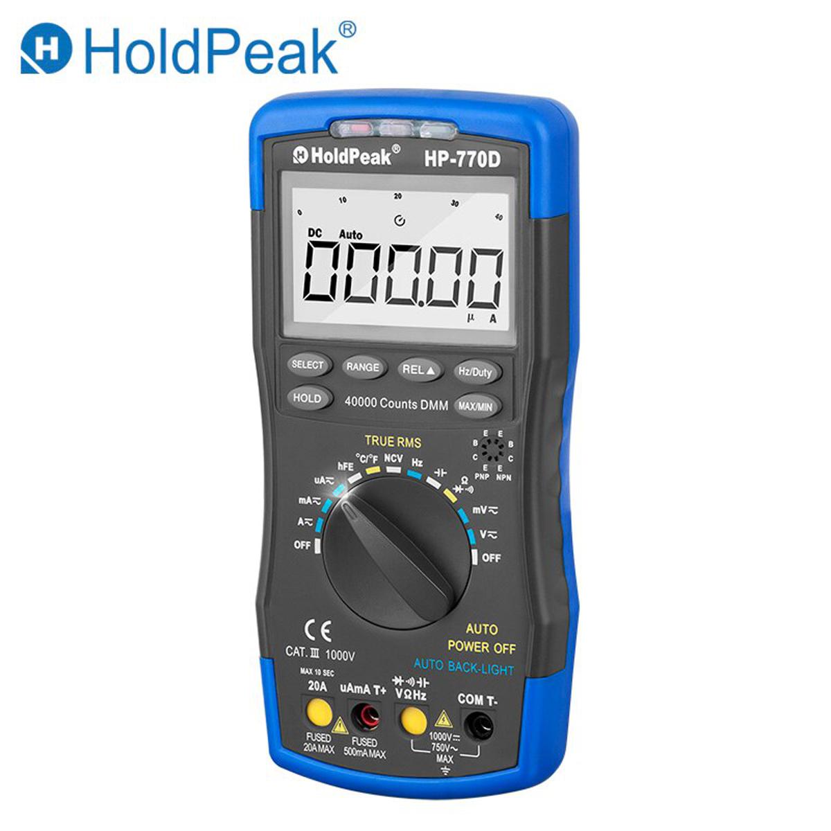 HoldPeak Digital Multimeter HP-770D High-Accuracy Auto Range True RMS 40000 Counts NCV DC Voltage Current Ohm Tester