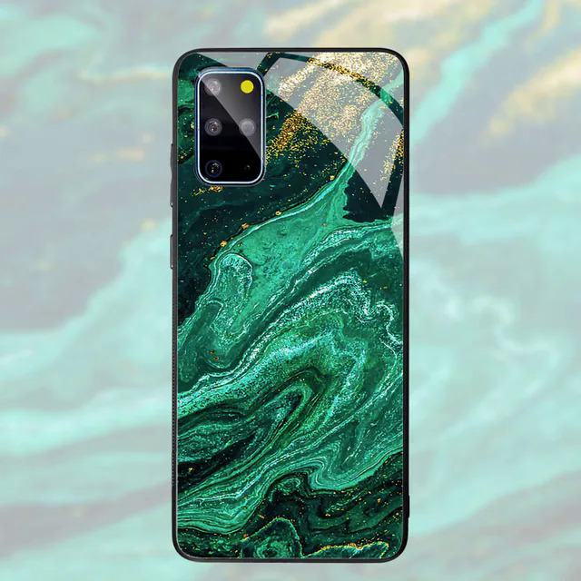 【Healer DingD】 Emerald Green Jade Stone Pattern Phone Case For Samsung S21 S20 FE Plus S23 S22 A71A72 A53 A52 A51 A54 Ultra A12 A31 A32 A33 A34. 