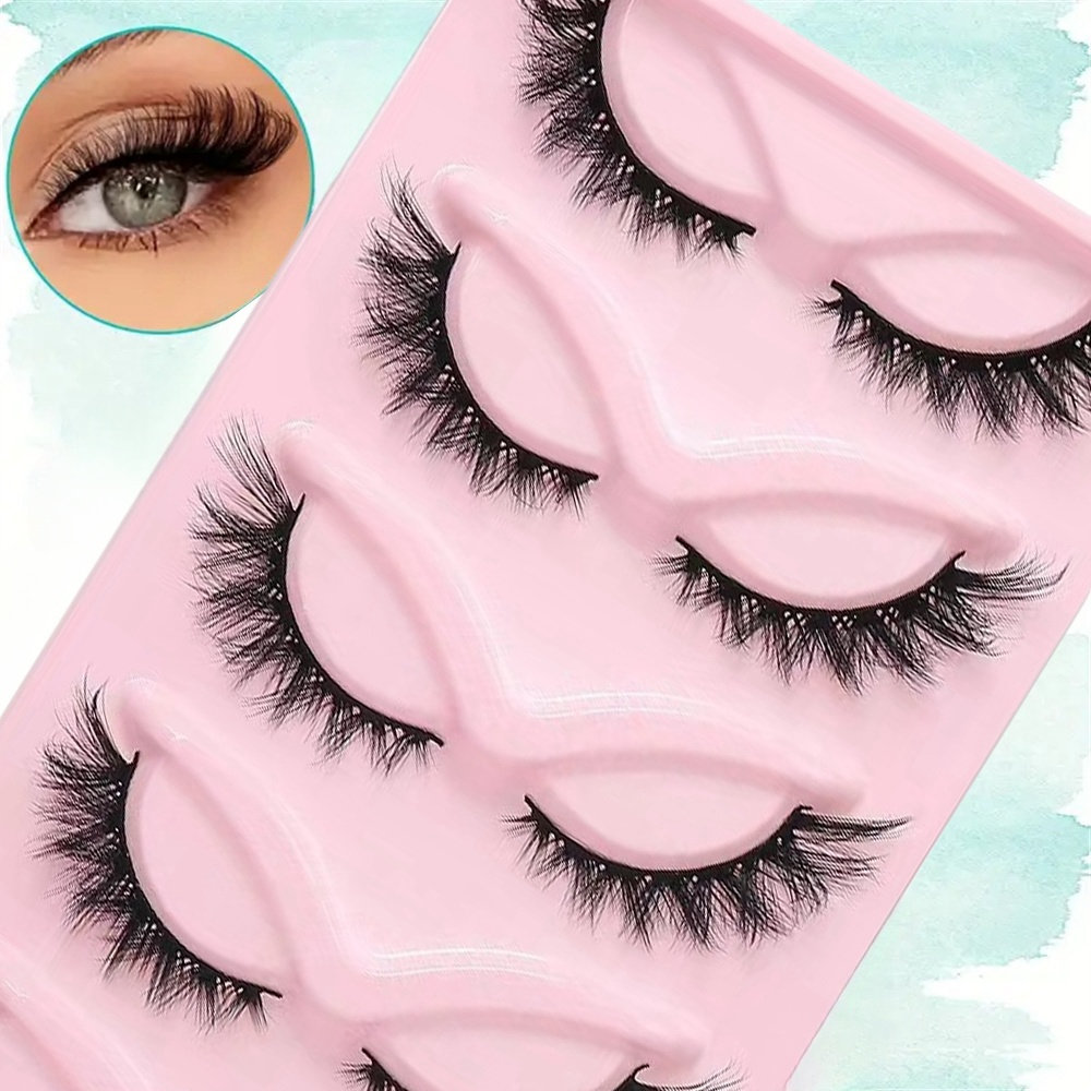 5 pairs of cartoon eyelashes, fox eye false eyelashes -3D slim artificial mink cat eye strip eyelashes, creating a natural cat e. 