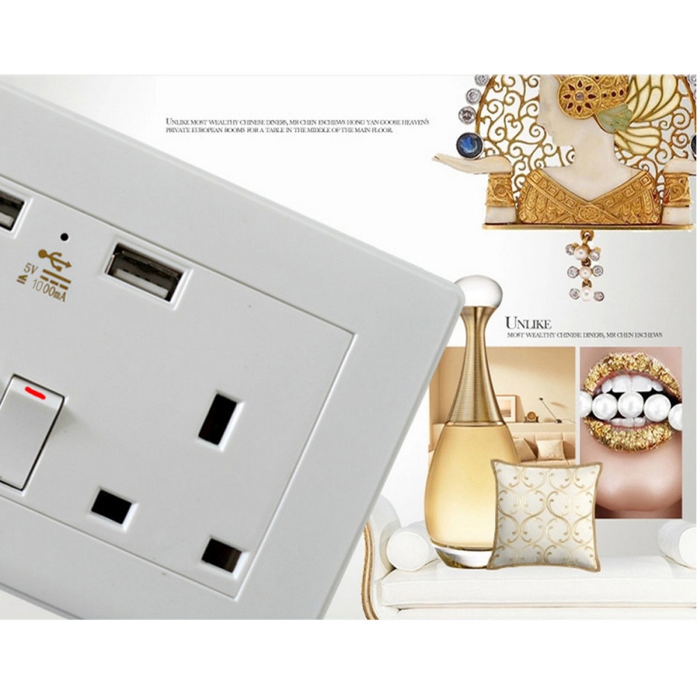 Universal Wall Socket USB Plug Double Power Outlet 16 Amp Charger 2-Gang Electric Port 5V 1A UK. 