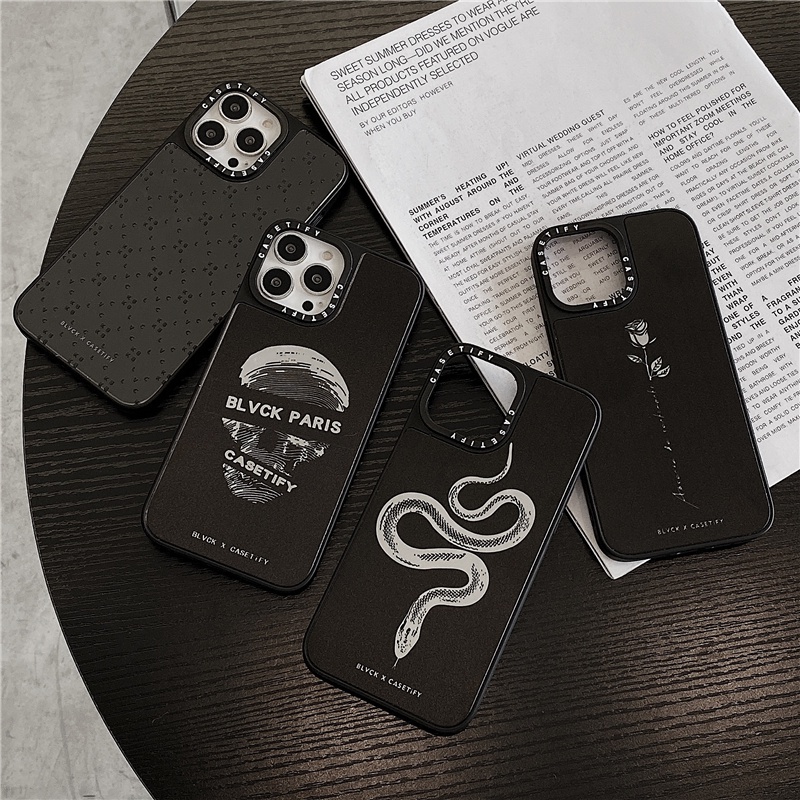 CASETiFY BLVCK Skull snake Melancholy Mirror Case iPhone 13 Pro MAX 12 11 Pro MAX XR X XS MAX 6/7/8 Plus SE2020 13 12 Mini TPU Shockproof Phone Cover Back Cute Fashion INS Style Casing. 