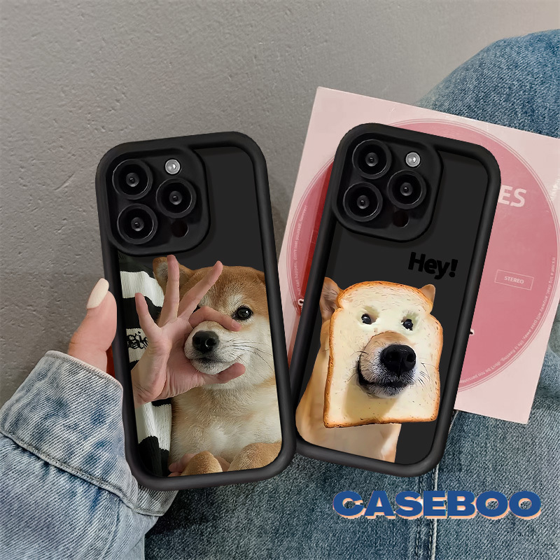 Trendy Fashion Whimsy Lovely Bread Dog Case for Oppo A78 A16 A77 A18 A7 A76 A15 A17 A58 A38 A12 A96 A74 A5s A98 A3s A9 A52 A77s A16s A55 A17k A31 A54s A53 Reno 8T 4 5F Angel Eyes Soft Couples Cover. 