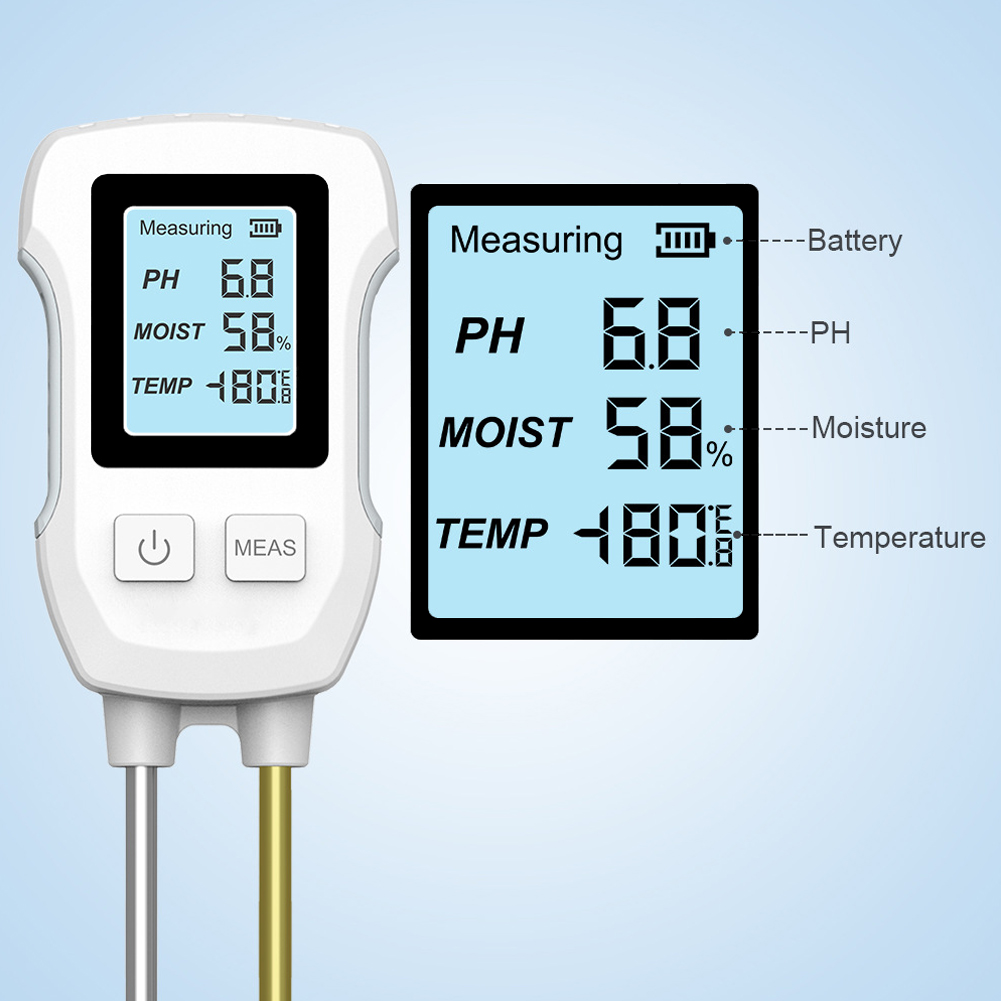 YIERYI Soil pH Meter, 3-in-1 Digital Soil pH/Soil Moisture/Temperature Meter Double Probe High-Precision Soil Tester with Backlight for Garden, Lawn, Vegetable Orchard. 