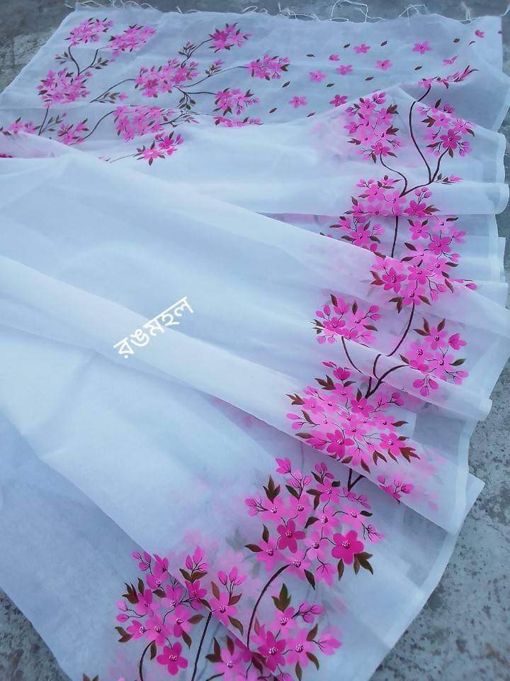 Couple set Half Silk Hand Print Saree and Panjabi Fashionable, Stylish and Comfortable For Man and Women