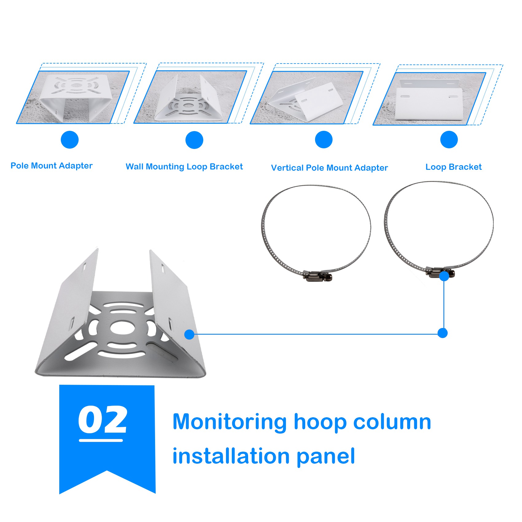 Universal Vertical Pole Mount Adapter, with 2 Loops, Wall Mounting Loop Bracket. 