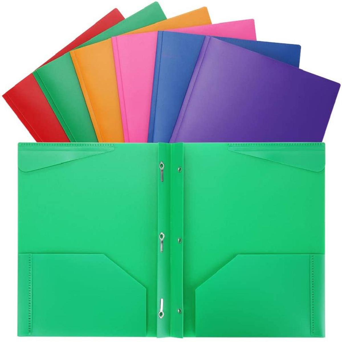 2pcsDunwell Colored Plastic Folder with Pockets and Prongs -  Colorful Folders with Brads, Office & School Folders with Fasteners