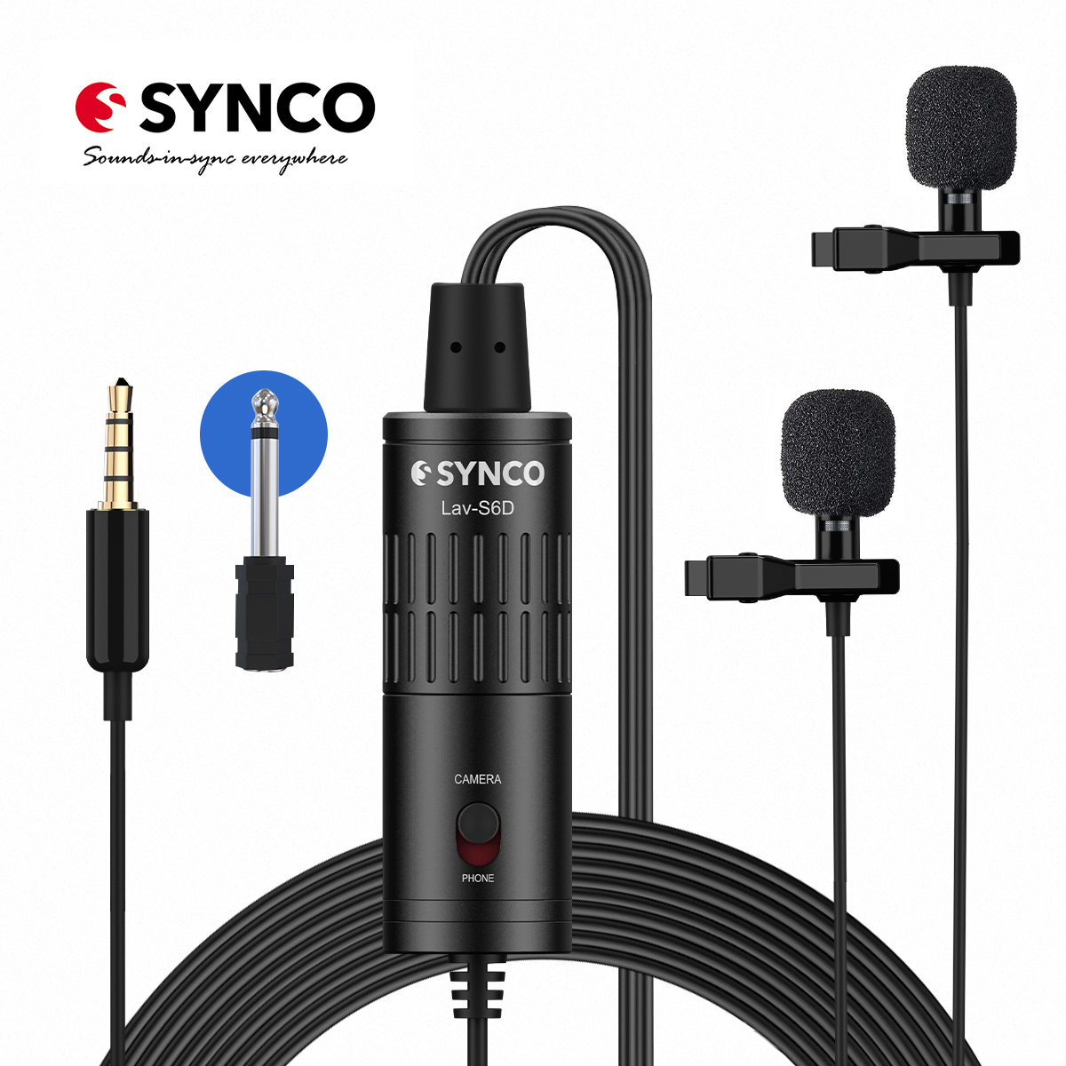 Synco Lav-S6D Dual Lavalier Omnidirectional Condenser Microphone. 