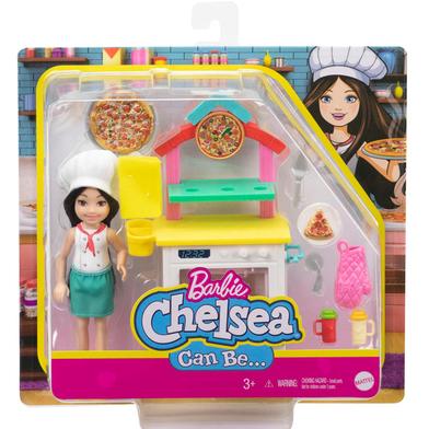 Barbie GTN63​ Chelsea Can Be Pizza Chef Playset with Brunette Chelsea Doll (6-in/15.24-cm), Pizza Oven, 2 Spice Shakers, Pizza Pan & More. 