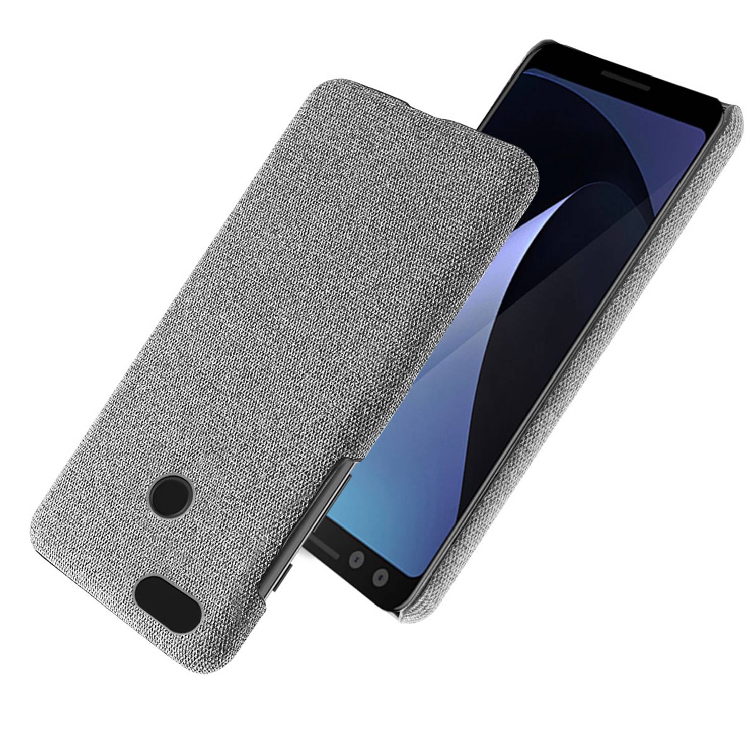 【Hengli jewelry story】(New) phone shell cloth leather case pattern leather case anti drop protective cover suitable for Google Pixel 3(Light Grey)