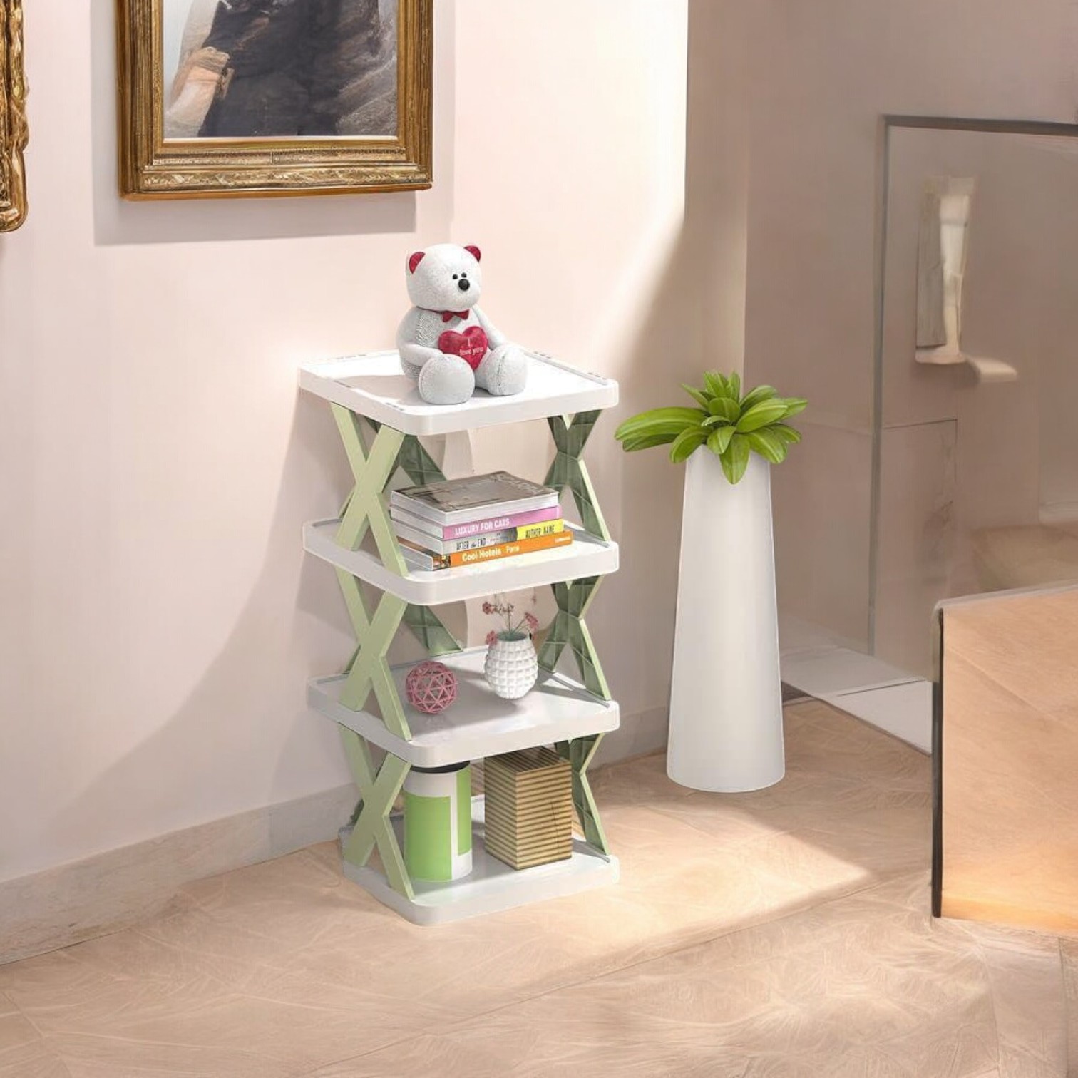 Adjustable Multi-Layer Plastic Shoe Rack: 4-Layer Folding Cabinet for Student Dormitory, Anti-Dust Design