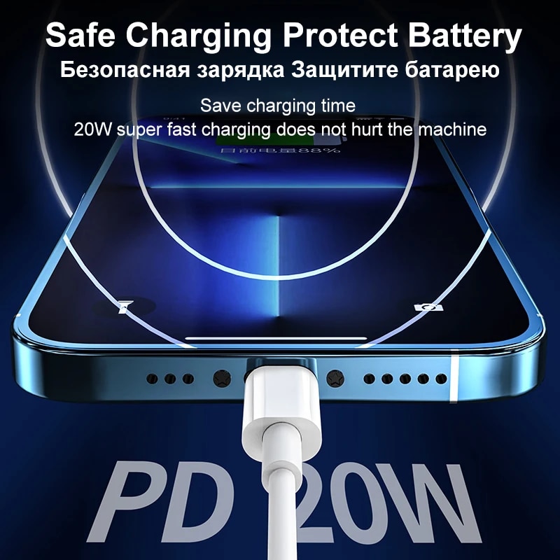 USB 20W Fast Charging Cable 2M Cable For iPhone 6 7 8 Plus X XS XR SE Lightning Charger Data Line For iPhone 14 Pro Max 13 12 11. 
