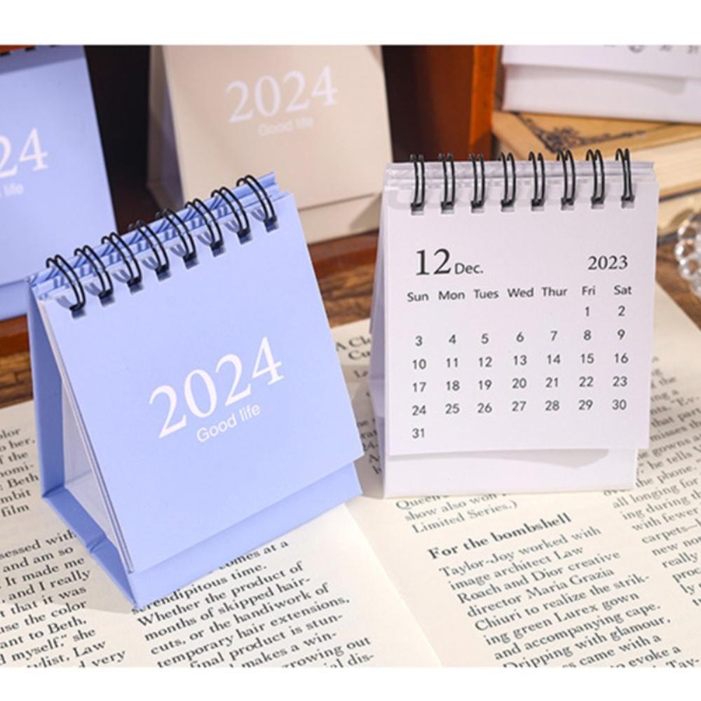 2023-2024 New Solid Color Ins Mini Desktop Paper Desk   Calendar Dual Daily Scheduler Table Planner Office Decorations. 