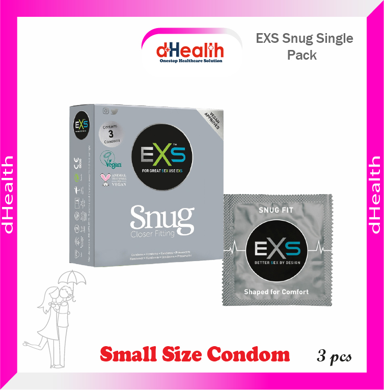EXS Snug condom, small size condom, fit condom, closer fitting condom, tight fit  condom, Single pack (3x1=3pcs). 