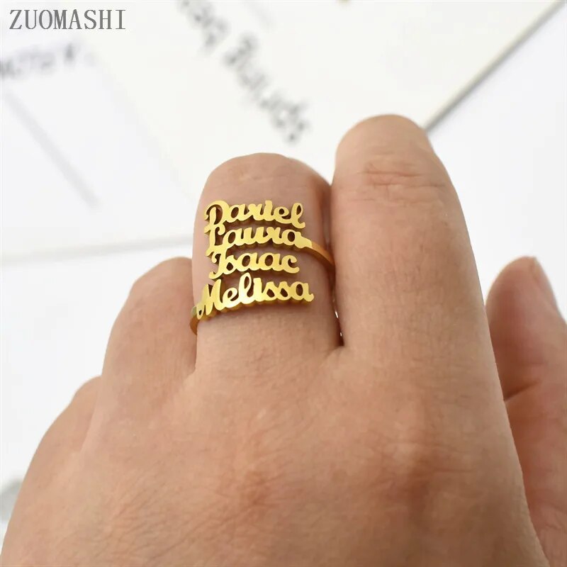 Personalized Multiple Name Ring Family Name Ring Custom Stackable Name Jewelry Three Four Names New Mom Gift For Women. 
