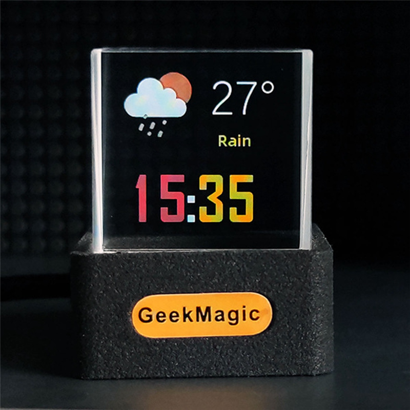 Crystal Cube Photo Display Holographic Desktop Smart Weather Station Digital Clock with GIF Animations Album. 