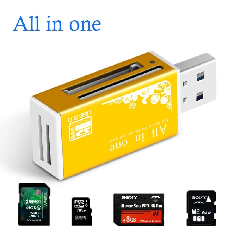 5 piece /bag Smart All in one card reader Multi in 1 card reader SD/SDHC,MMC/RS MMC,MS/MS PRO/MS DUO,M2 card reader Wholesale TF