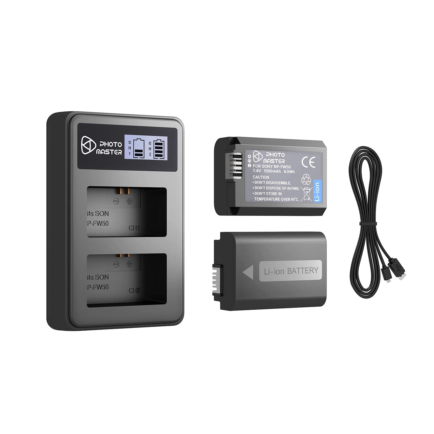 FirstPower NP-FW50 Battery 2-Pack and Dual USB Charger for Sony A6000 A6300 A6500 A7 A7II A7RII A7SII A7S A7S2 A7R A7R2 A5100 A5000 RX10 RX10II. 