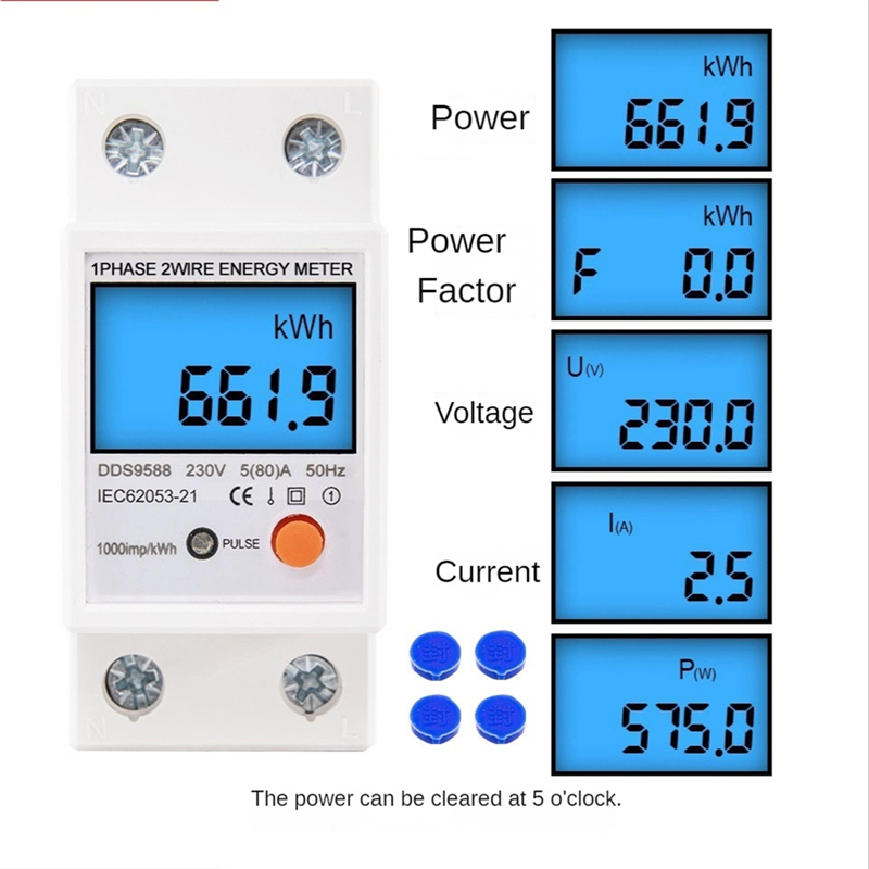 1 Pcs 230V AC Din Rail Single Phase Reset Zero Energy Meter Phase Reset Zero Energy Meter. 