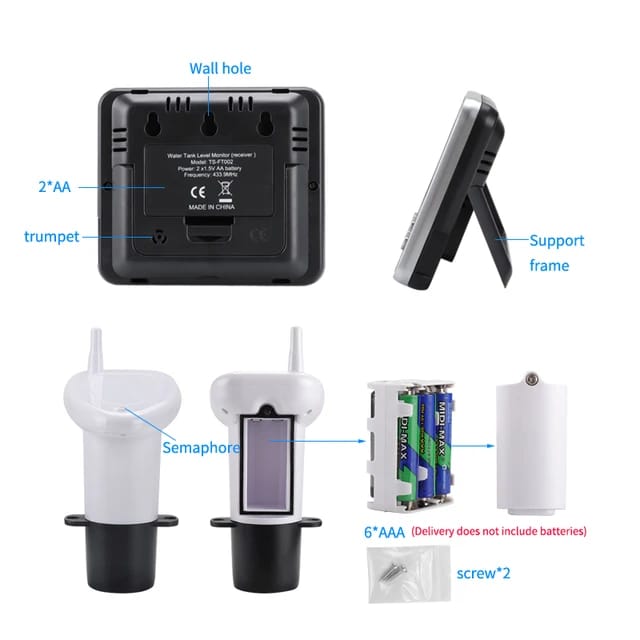 Ultrasonic Wireless Water Tank Liquid Depth Level Meter Sensor LED Display Black & White TS-FT002. 