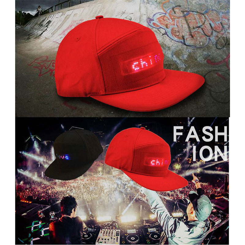 Unisex Bluetooth LED Mobile Phone APP Controlled Baseball Hat Scroll Message Display Board Hip Hop Street Snapback Cap. 