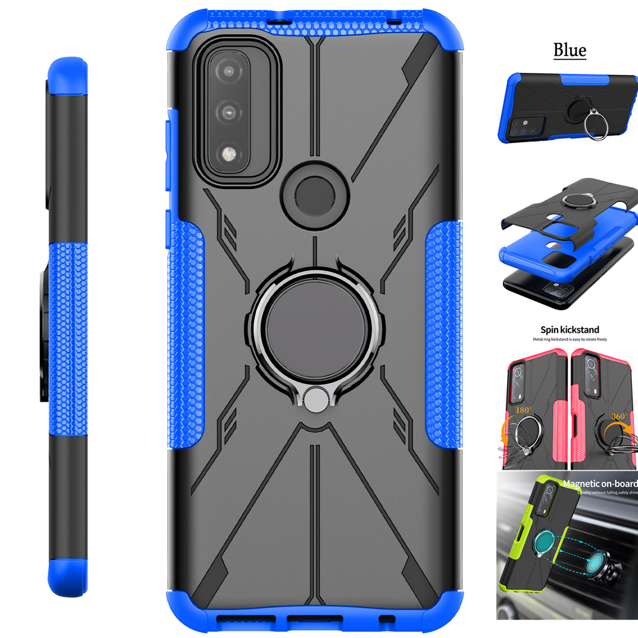 For Motorola Moto G 5G (2022) Phone Case TPU and PC Solid Color Armor Kickstand Casing Buffer Shockproof Stand Holder Back Cover. 
