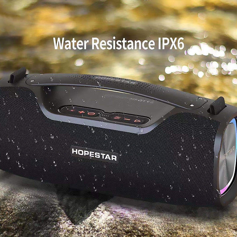 HOPESTAR A6X TWS Portable Outdoor Bluetooth Speaker with Colorful Music Lights, Support Power Bank & Hands-free Call & U Disk & TF Card & 3.5mm AUX. 
