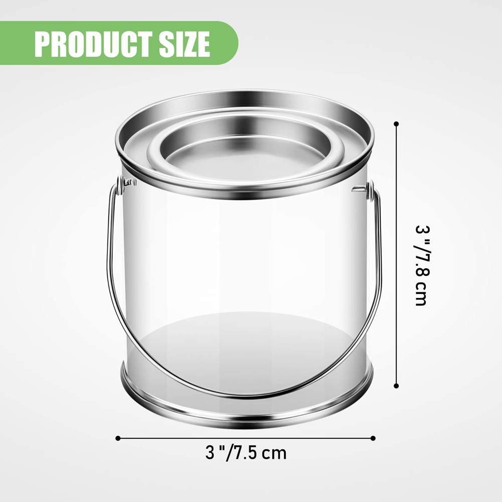 Paint Bucket Clear Bucket with Metal Lids and Handle Decorative Clear Plastic Bucket Storage Clear Paint Can 8 Pack. 