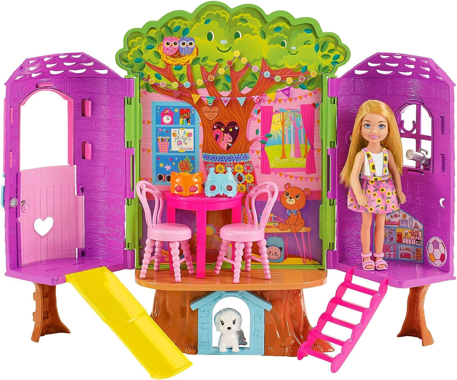 Barbie HPL70 Chelsea  Doll and Treehouse Playset  BARBIE - Chelsea Doll and Tree House Playset with Puppy with Furniture, Slide and More Than 10 Accessories for Endless Creative Fun for Children. 
