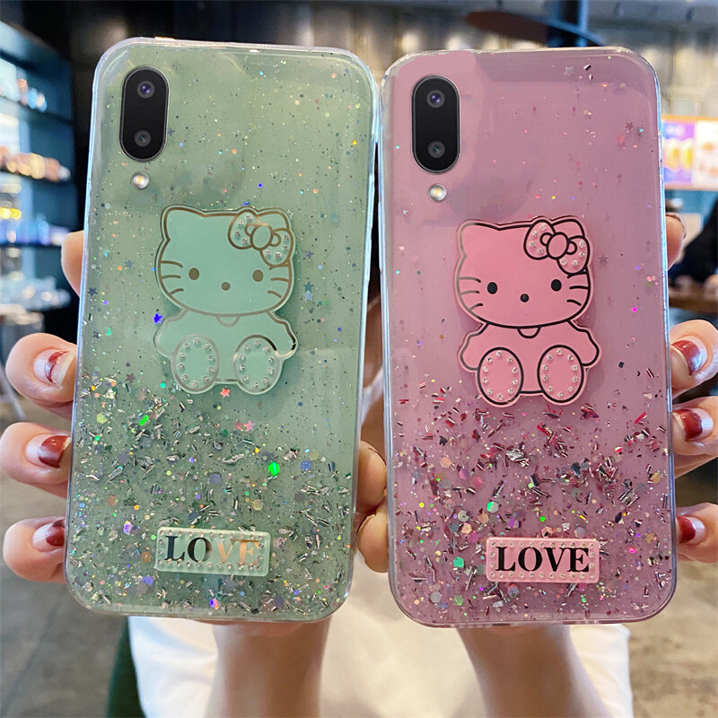 Phone case Samsung Galaxy M02 Shiny Ring Case Glitter Soft Transparent Hello Kitty Cases For Samsung M02 Back Cover Stars Moon Girls. 