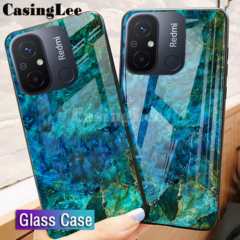 For Redmi 12C Case Fashion Marble Tempered Glass Protector Soft Silicon Back cover For Xiaomi Redmi 12C Phone cases