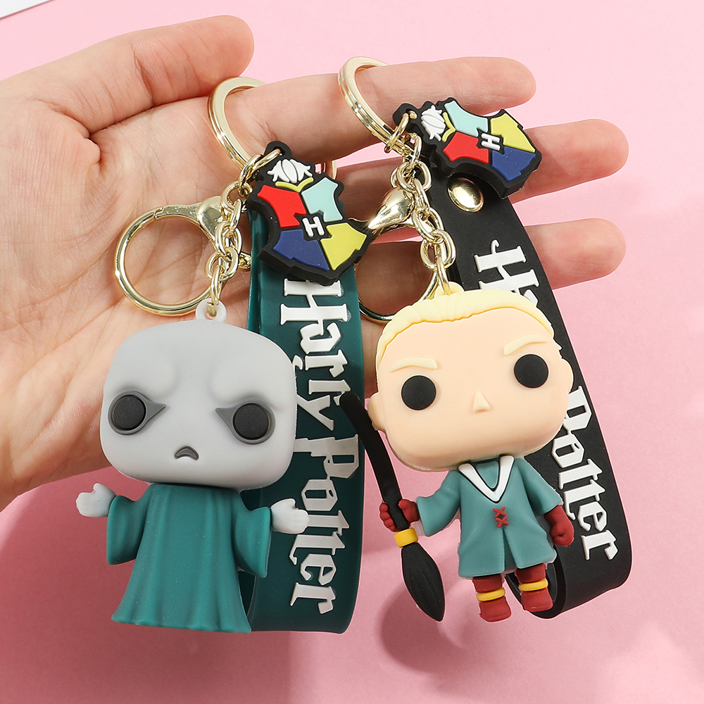 3D Harri Potter PVC Keychain Toy Dobby Hermione Granger Malfoy Ron Weasley Snape Action Figure Toys Party Cosplay PVC Key Ring