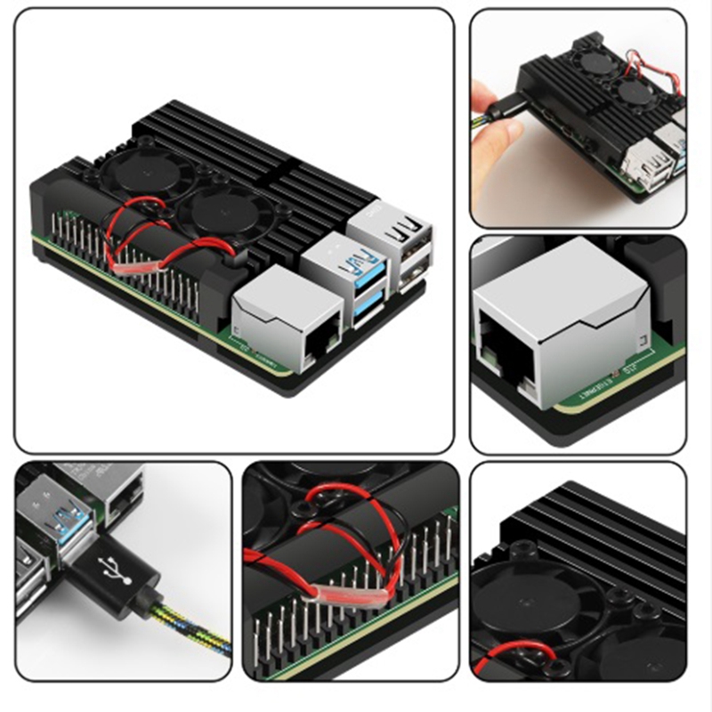 for Raspberry Pi 4 Aluminum Case with Dual Cooling Fan Metal Shell Black Enclosure for Raspberry Pi 4 Model B. 