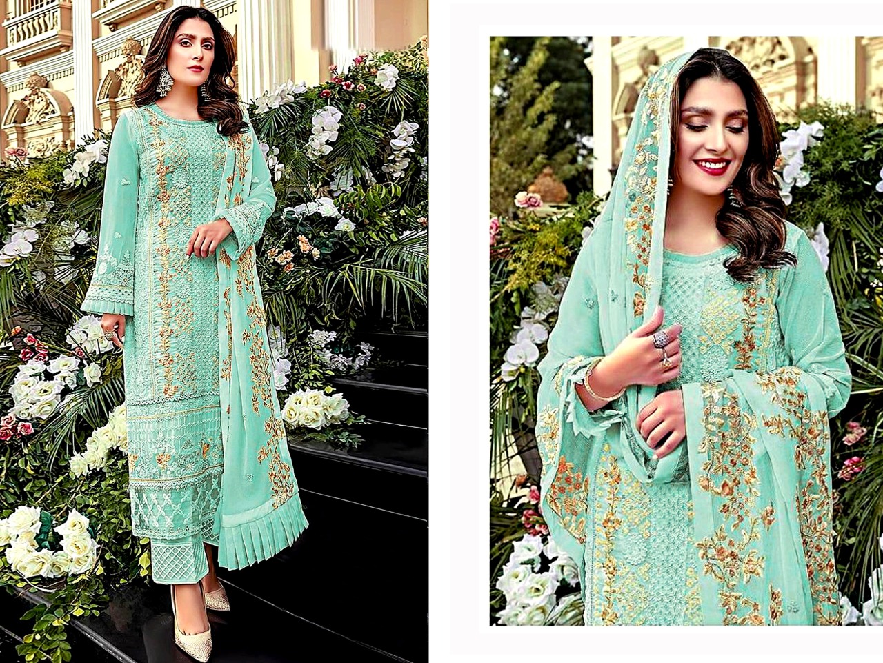 Latest Georgette Paste Color Dress - Computer Embroidery Work - Free Size Exclusive Designer Collection - Suitable for All Occasions and Seasons. 