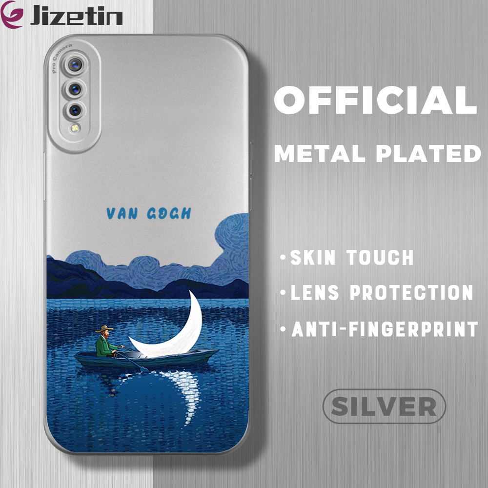Jizetin for Vivo S1 Case Boating On Moon Night Lens Protect Frosted Plating Phone Back cover Soft TPU Mobile Phone Case
