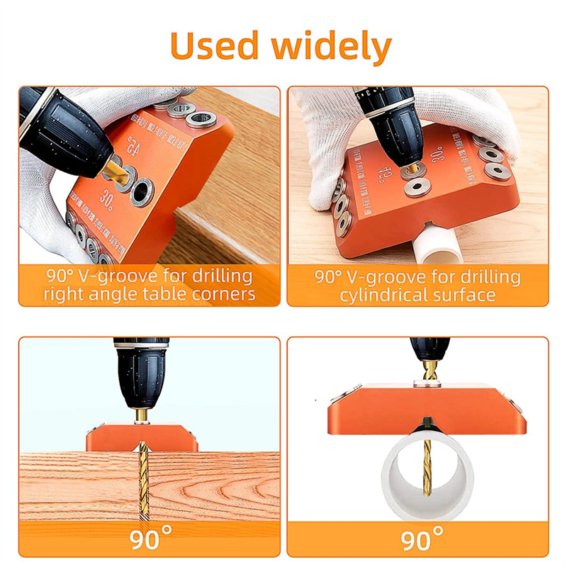Drill Guide 30 45 90 Degree Angle 4 Size Drill Hole Lag Screw Drill Template Jig for DIY Wood Crafts Stair Wire Handrail Durable Easy Install. 