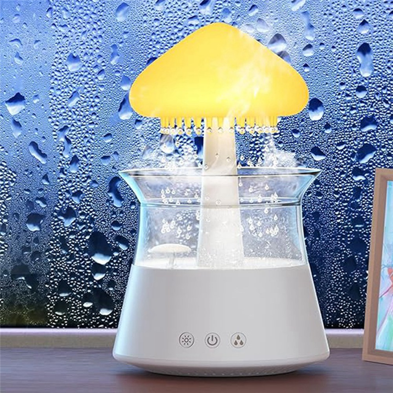 Rain Cloud Humidifier Diffuser with Remote,Water Drip Waterfall Lamp Mushroom Rain Sounds White Noise Air Humidifiers Easy Install Easy to Use. 