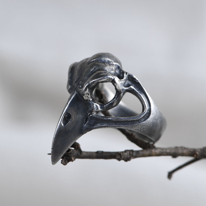 Retro skull and eagle head handsome ring for men, cold style, high-end niche design, hip-hop dark index finger ring