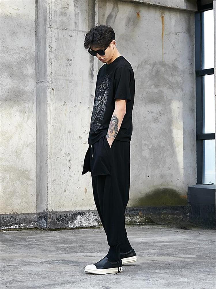 Men Drop Crotch Pants Autumn New Yamamoto Leg Pull Rope Design Loose Leisure Large Size Men Nine Minutes Pants. 